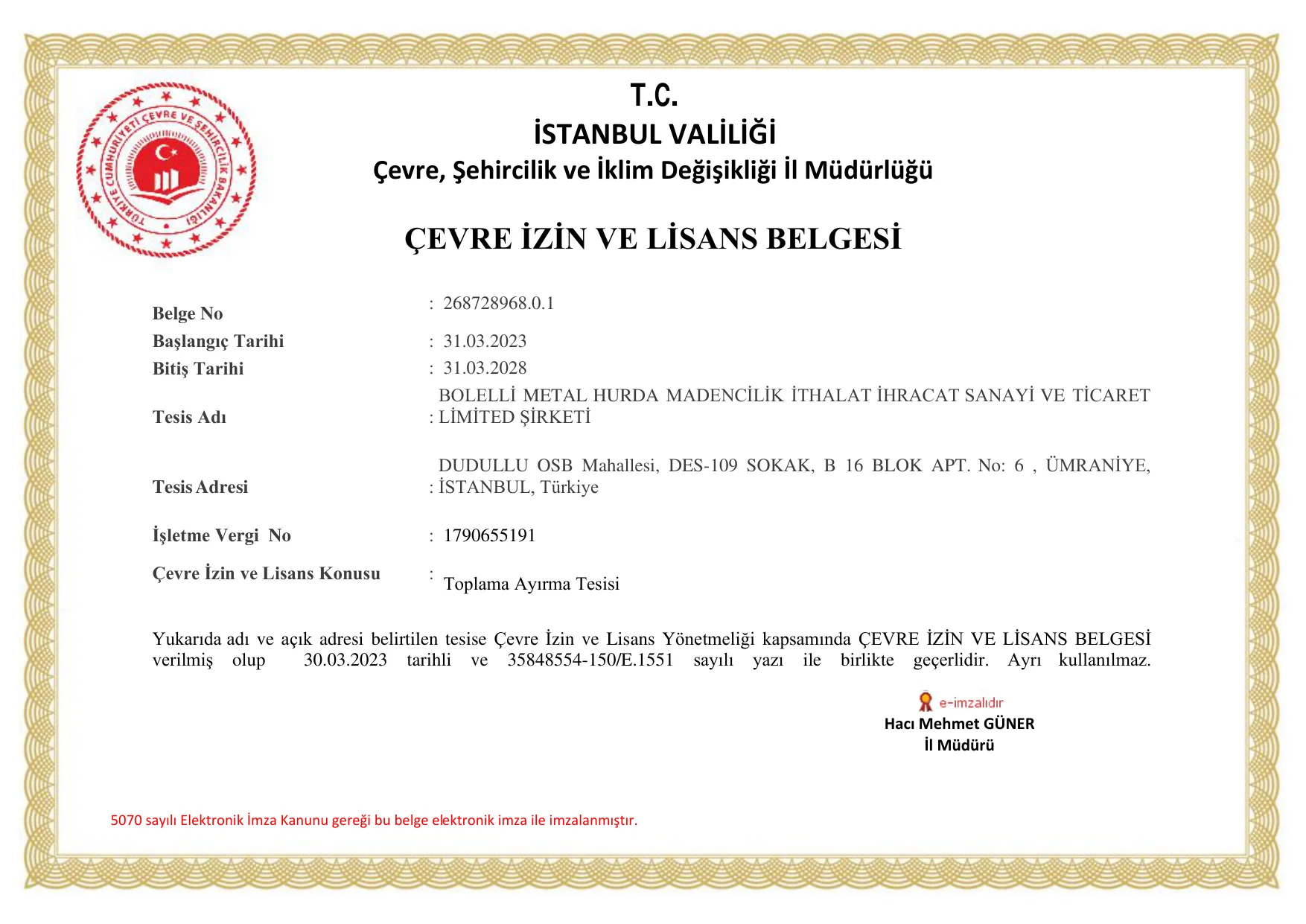 Çevre İzin ve Lisansı
